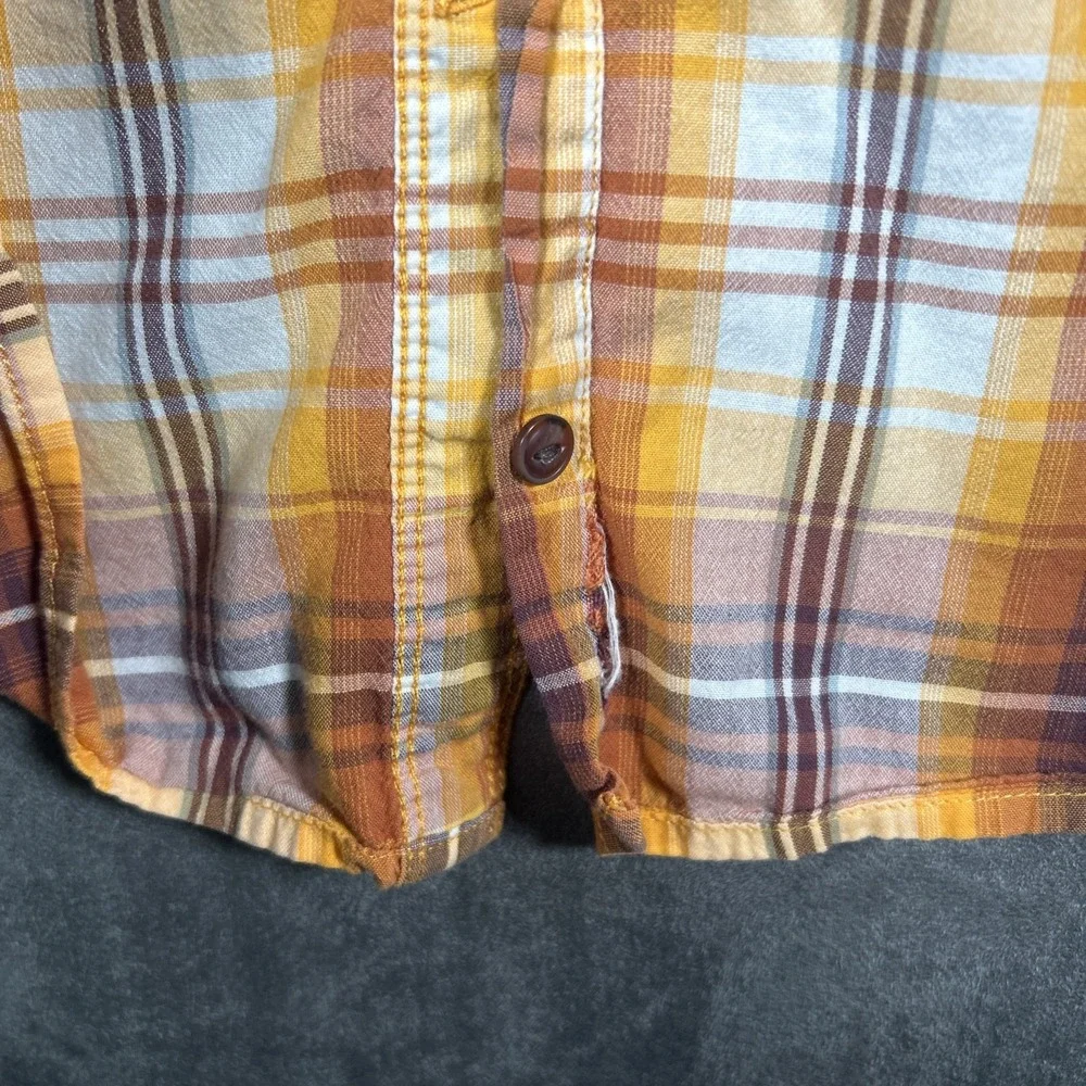 North Face Mens XL Plaid Short Sleeve Shirt Cotton Modal Blend Brown Orange